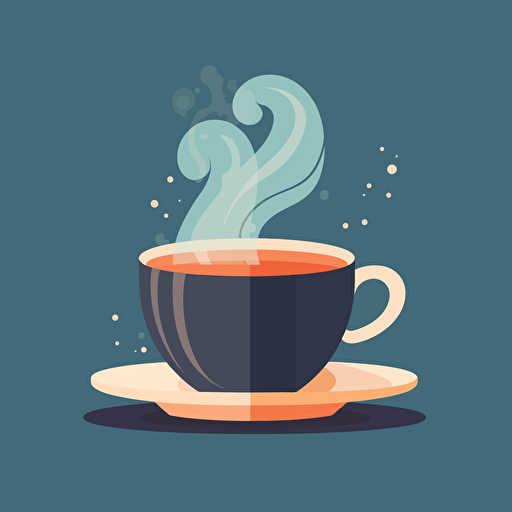 flat vector illustration of a steaming cup of tea and saucer
