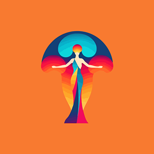 a simple logo for an entertainment dance company in the style of massimo vignelli, vector, high quality, bright colors, use a mushroom