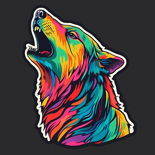 sticker, wolf howling, popart, colorful, vector, contour