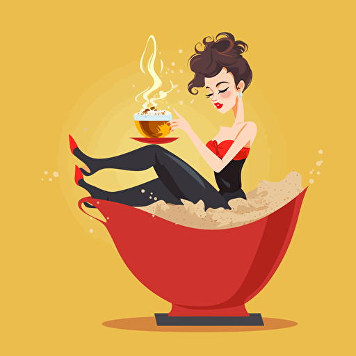 Pin up girl sitting in a cup of coffee, vector flat, PNG, SVG, vector illustration