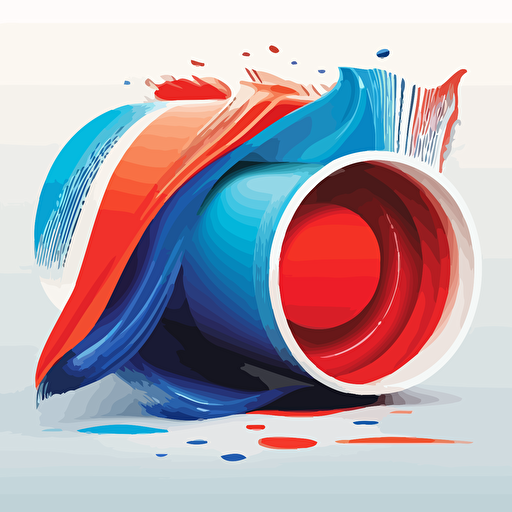 a plastic packaging roll, vector art style, red and blue colour scheme, vector art style, logo art,