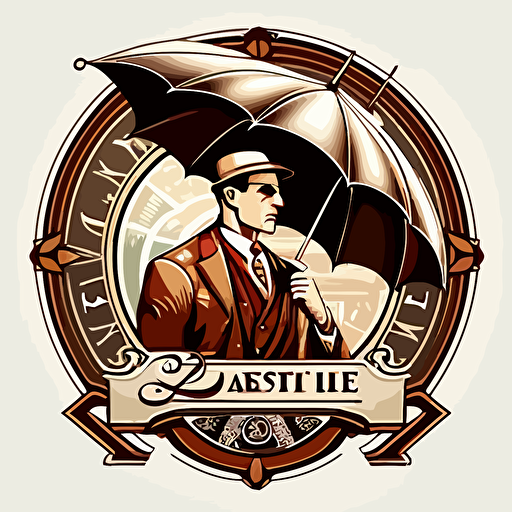 logo store men, horloge, vitesse, parapluie, art deco style. qualité vectorisé
