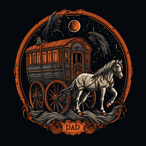 D&D wagon and horse token, vector, black background