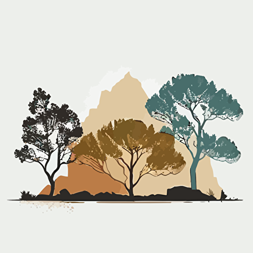 flat vector illustration of tree line silhouettes, sedona, muted colors, high resolution