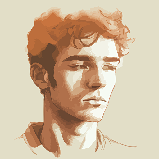 Young man, brown eyes, tapered auburn hair, no other distinctive features, focused stoic demeanor, meditation, headshot, muted colors, simplistic, vectorized, pencil sketch