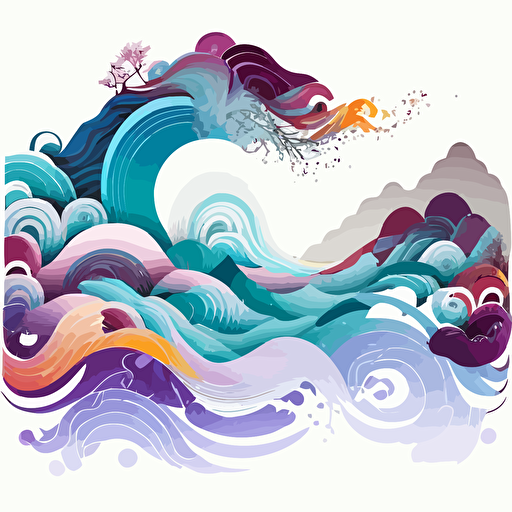 flowing vector design of ancient Chinese waves with mist and whirlpools 5k multi-colored