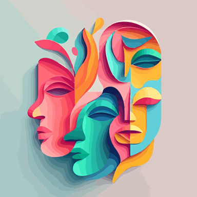 colorful faces, clean simple design, pastel colors, vector art