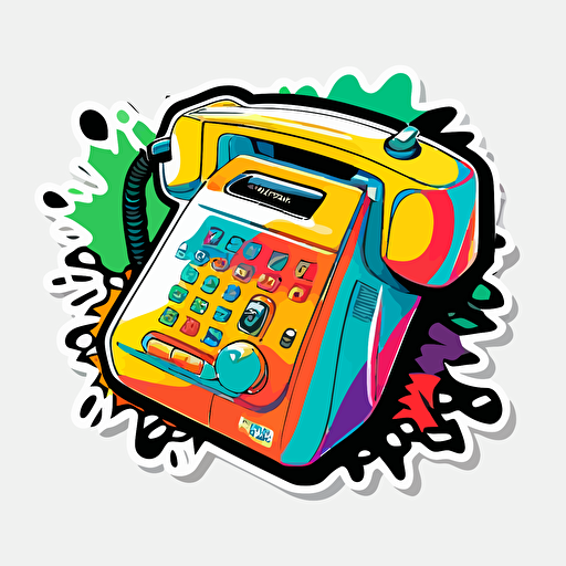 vector art of 90s answering machine, illustrated sticker, vivid colors