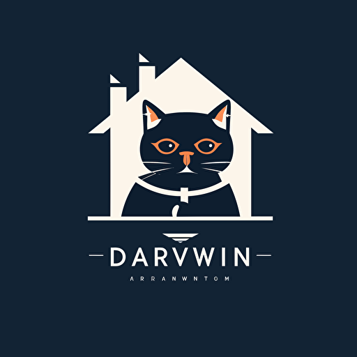 high-tech minimalist logo for property management company named darwin, darwin is a cat, trendy, vector