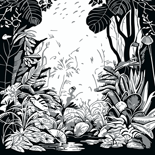 vector line drawing with wallpaper pattern, depicting polluted jungle scenery