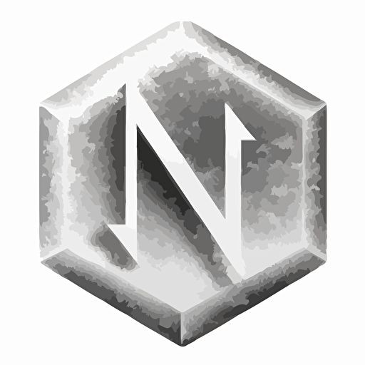 a very simple vectorized logo of a snow crystal shaped as a hexagonal prism with the letter N etched inside, white background,