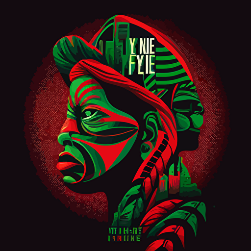 new york in a tribe called quest cover style, red and green on black background, vector illustrated, flat design