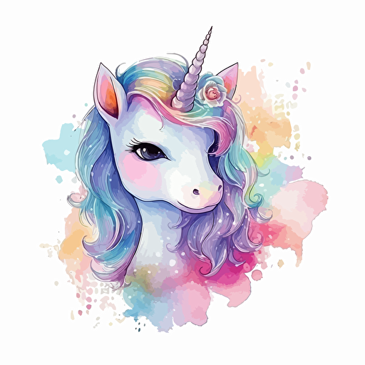 cute waterolor design of unicorn and rainbow for kids, vector