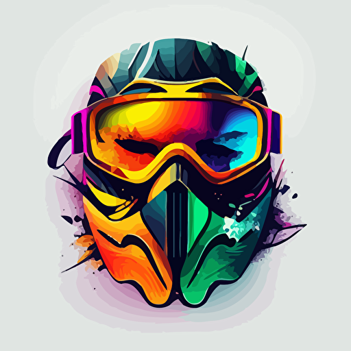 snowboard mask, sticker, bright colors, vector