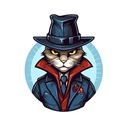clean, vector logo for a Mystery DAO, detective cat, white background