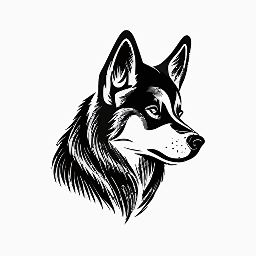 simple mascot iconic logo of a husky for a dog expedition, black vector on a white background