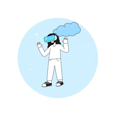 a person with vr headset floating in space