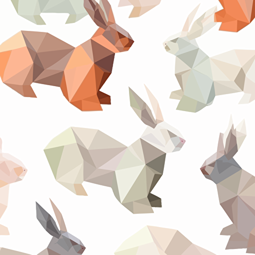 high quality seamless pattern vector low polygon rabbit with white background, cartoon style