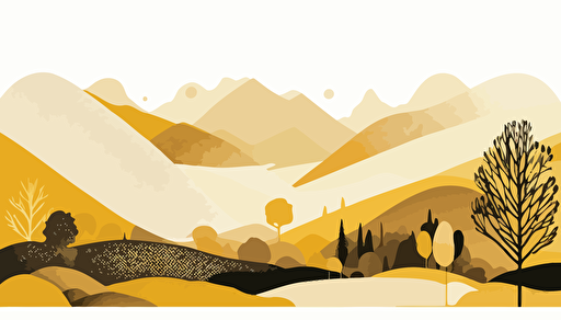 mustard yellow and beige watercolour abstract landscape, Minimalist, vector, contour