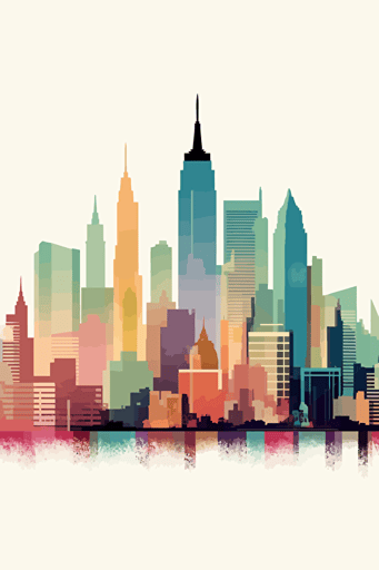 manhattan, vector, illustration, minimalistic, soft colors, colorful, white background,