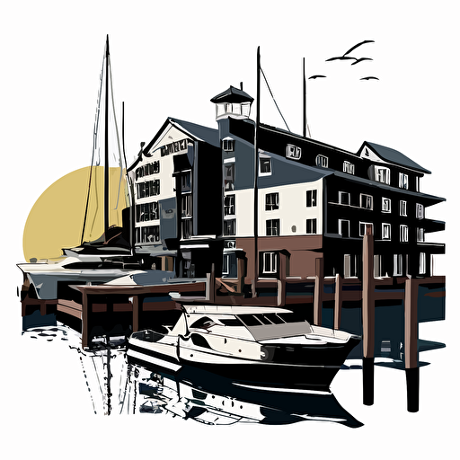 simple vector drawing of marina buildings and dock