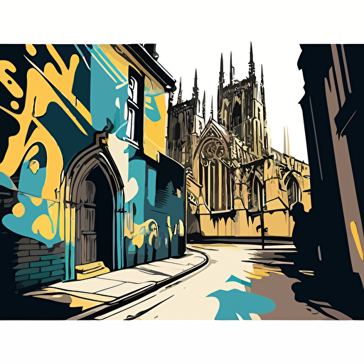 graffiti style cartoon york minster street view vector style NO TEXT NO WRITING