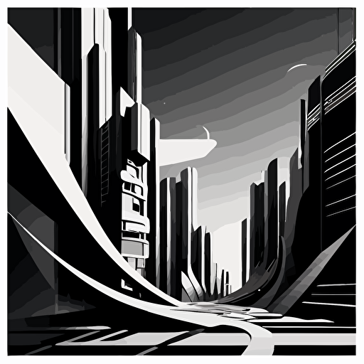 illustration cartoon vector, cyberpunk architecture abstract, shapes, simple, one color