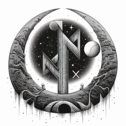 iconic modern pictorial of crescent moon with overlayed text "NOX", black vector, white background