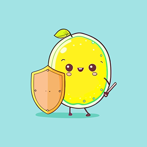cute lemon holding a shield, no background, cartoon style, 2d, vector, flat