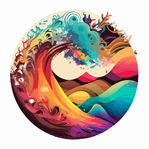 vector surfboard scene in a circle with waves and water colorful