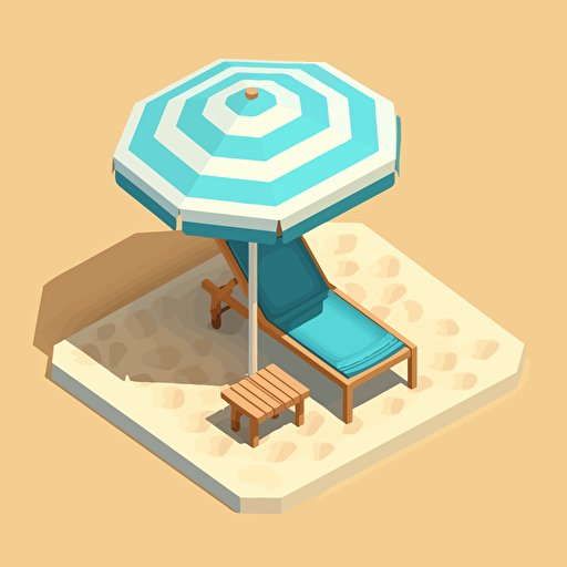 Create a isometric beach and sea with a deck chair and parasol vector
