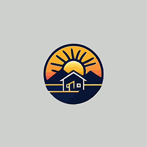 logo of a cabin with a rising sun, minimalist, cute, vector, professional logo