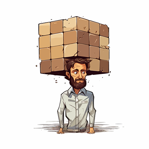 vector image with man but please put cartoon cube on his head and cover whole head.