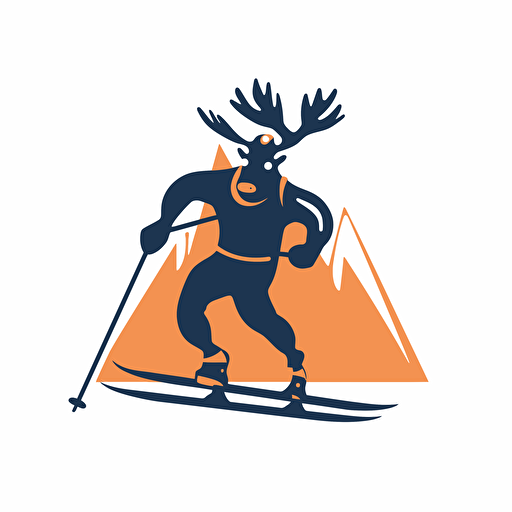 moose and skier, 2D vector, simple, logo style, white background