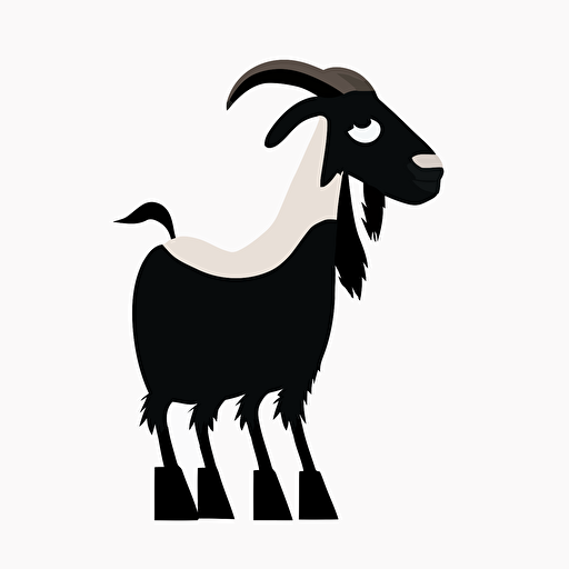 vector, black and white goat modern cartoon style, transparent background, simple, cute fun