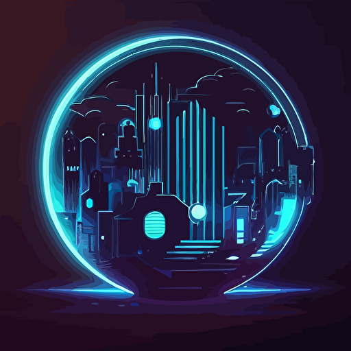 logo futuristic detailed neon lights simple circle illustration cartoon vector, skypunk architecture abstract, shapes, simple, one color