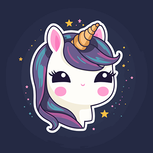 cute unicorn cartoon in flat vector, sticker