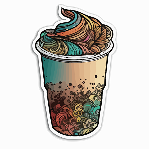sticker, coffee cup, vector, white background, contour, colorful