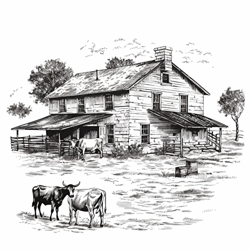 texas ranch, black ink, vector isolated on white