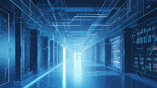 Stunning vector art data center, minimalism, blue and white