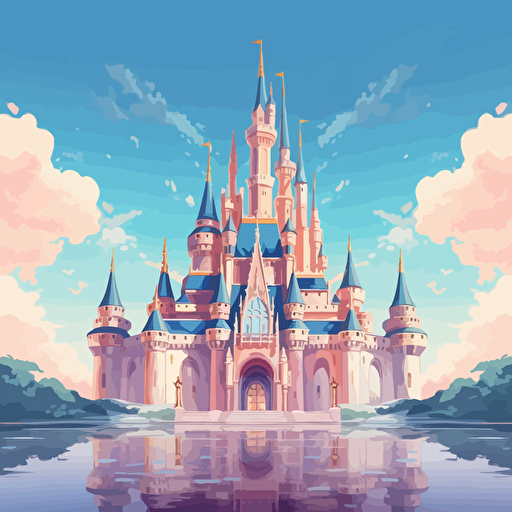 disney castle in anime style, vector, high saturation