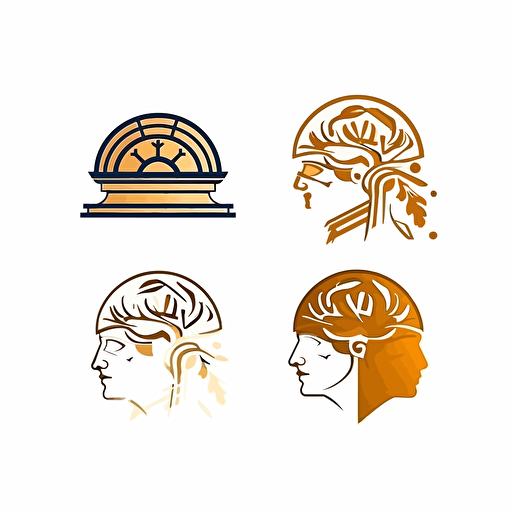 vector logo for investing, ancient greek pillar, brain, modern