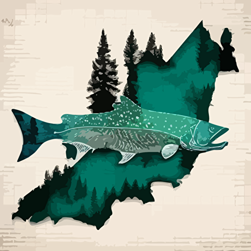 state of Oregon, fish, metolius river, map contours, vector art