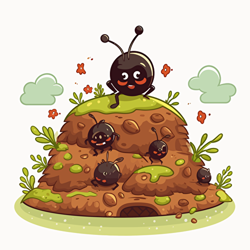 cute ant hill kawaii style, vector clipart