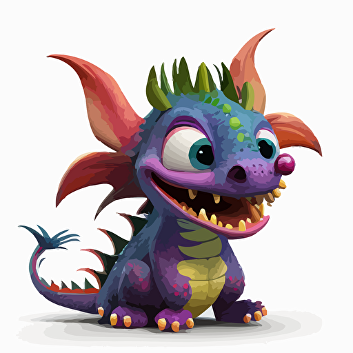 A saturated colorfull baby fur dracoliche, goofy looking, smiling, white background, vector art , pixar style