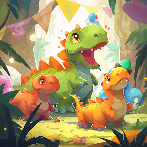 dinosaur friends partying outside on a nice day vector 2d creative artistry digital art