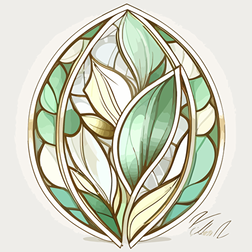 Stained glass petal art details for wedding invitation. Muted colors. Light green, gold, white. Minimalistic. Flat vector illustration. plain white background