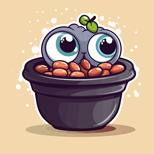 sticker design, super cute pixar pot filled with beans, vector