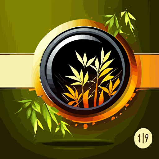 horizontal button design vector no background with bamboo, leaves and fire around them with room for text inside the button
