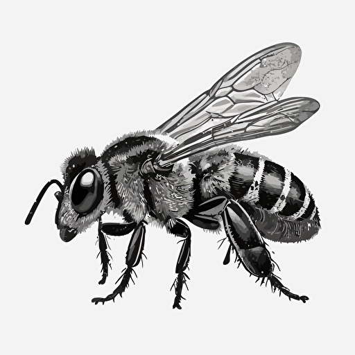 stingless bee flat vector, black and white